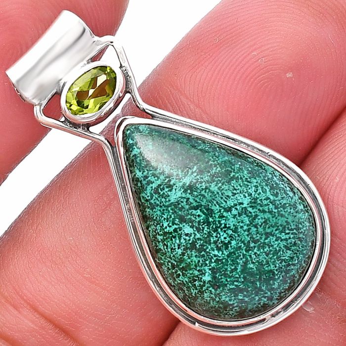 Shattuckite and Peridot Pendant SDP144355 P-1130, 15x21 mm