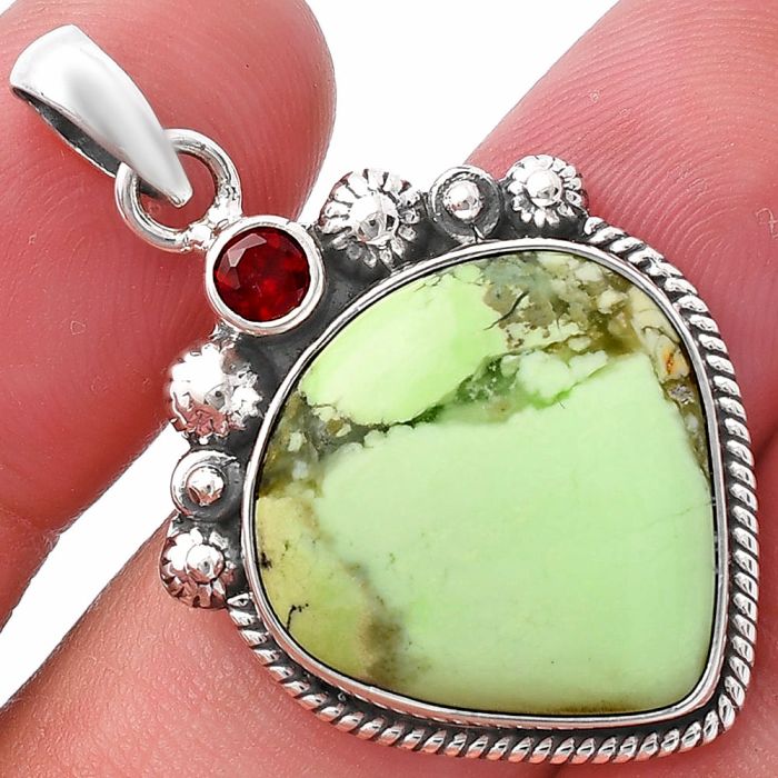 Lemon Chrysoprase and Garnet Pendant SDP144369 P-1482, 19x20 mm