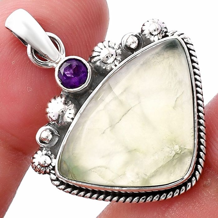 Prehnite and Amethyst Pendant SDP144406 P-1482, 15x22 mm