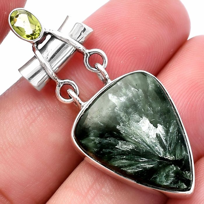 Russian Seraphinite and Peridot Pendant SDP144462 P-1276, 17x21 mm