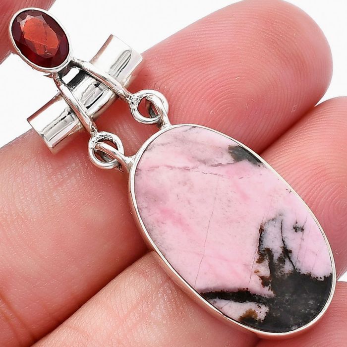 Rhodonite and Garnet Pendant SDP144470 P-1276, 14x25 mm