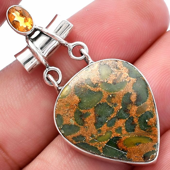 Bamboo Jasper and Citrine Pendant SDP144472 P-1276, 19x23 mm