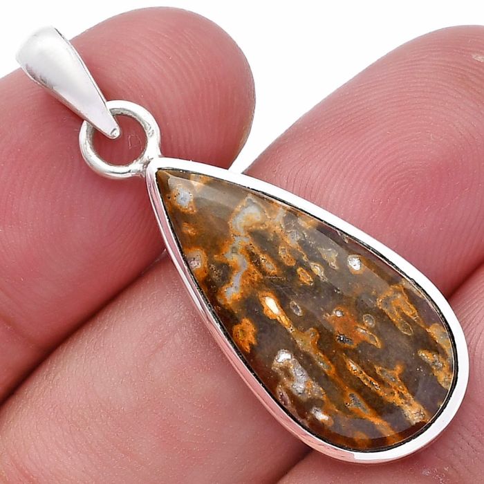 Palm Root Fossil Agate Pendant SDP144563 P-1002, 12x25 mm