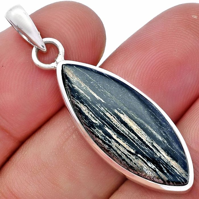 Silver Leaf Obsidian Pendant SDP144597 P-1002, 11x28 mm