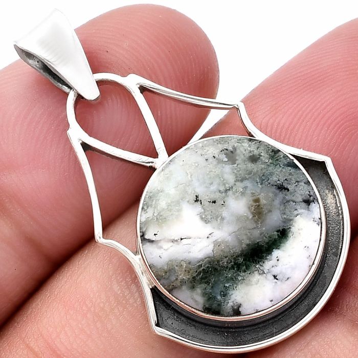 Dendritic Chrysoprase - Africa 925 Sterling Silver Pendant Jewelry SDP144750 P-1197, 16x16 mm