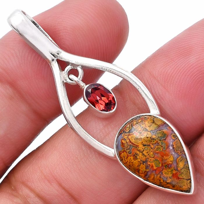 Rare Cady Mountain Agate and Garnet Pendant SDP144947 P-1648, 10x16 mm