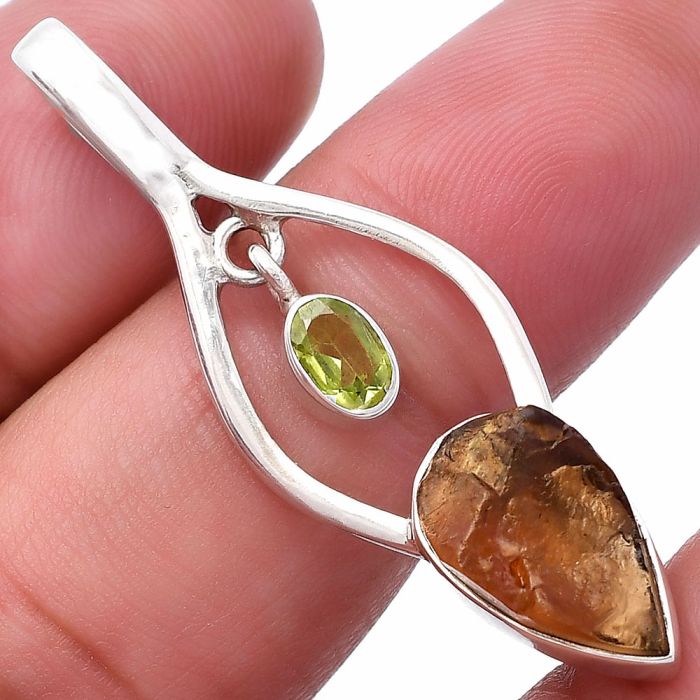 Rare Kornerupine Rough and Peridot Pendant SDP144949 P-1648, 8x15 mm