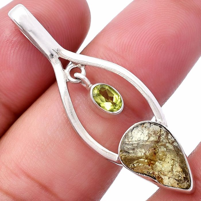 Rare Kornerupine Rough and Peridot Pendant SDP144952 P-1648, 9x14 mm