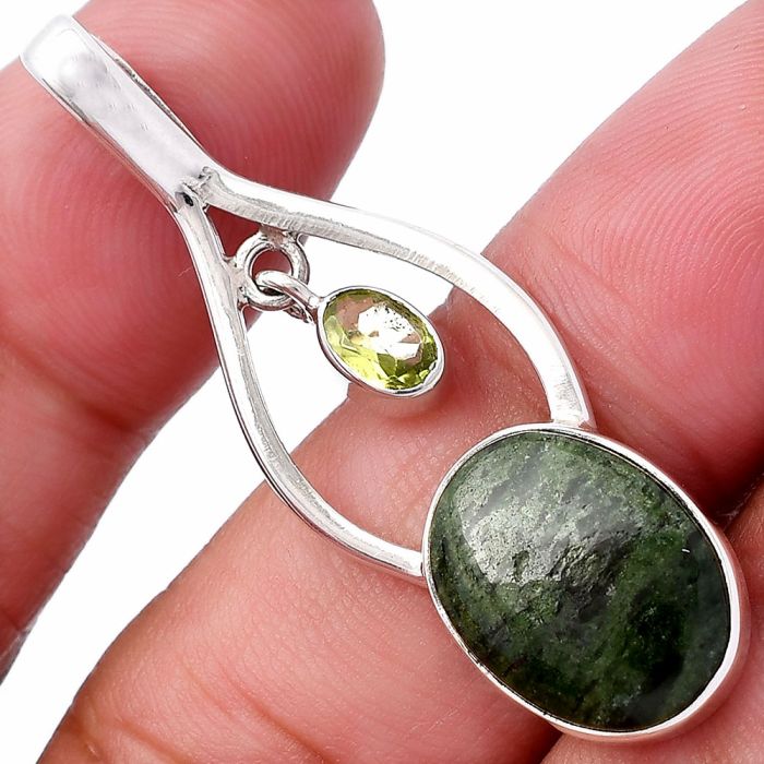 Serpentine and Peridot Pendant SDP144955 P-1648, 12x15 mm