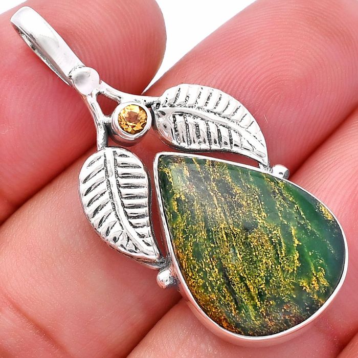 Green Fuchsite and Citrine Pendant SDP144982 P-1416, 15x21 mm