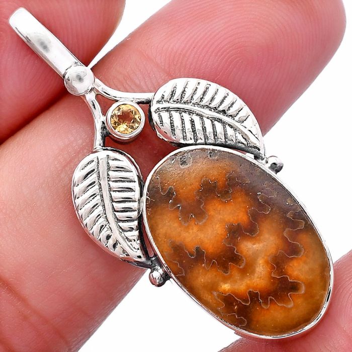 Sutured Ammonite and Citrine Pendant SDP144986 P-1416, 14x21 mm