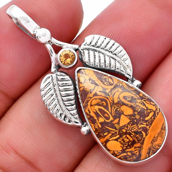 Coquina Fossil Jasper and Citrine Pendant SDP144987 P-1416, 13x22 mm