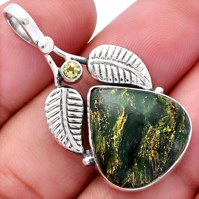 Green Fuchsite and Peridot Pendant SDP144990 P-1416, 17x18 mm