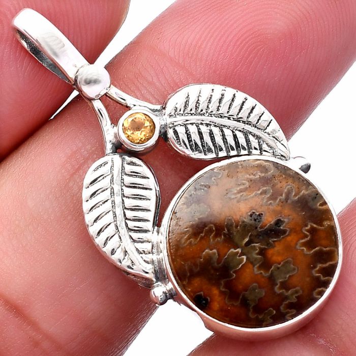 Sutured Ammonite and Citrine Pendant SDP144992 P-1416, 15x15 mm