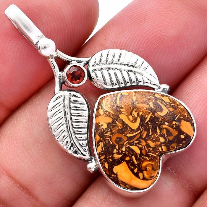 Valentine Gift Heart Coquina Fossil Jasper and Citrine Pendant SDP144995 P-1416, 16x17 mm