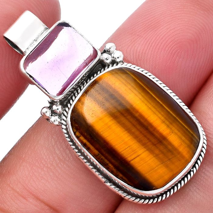 Tiger Eye and Amethyst Pendant SDP145256 P-1121, 15x19 mm