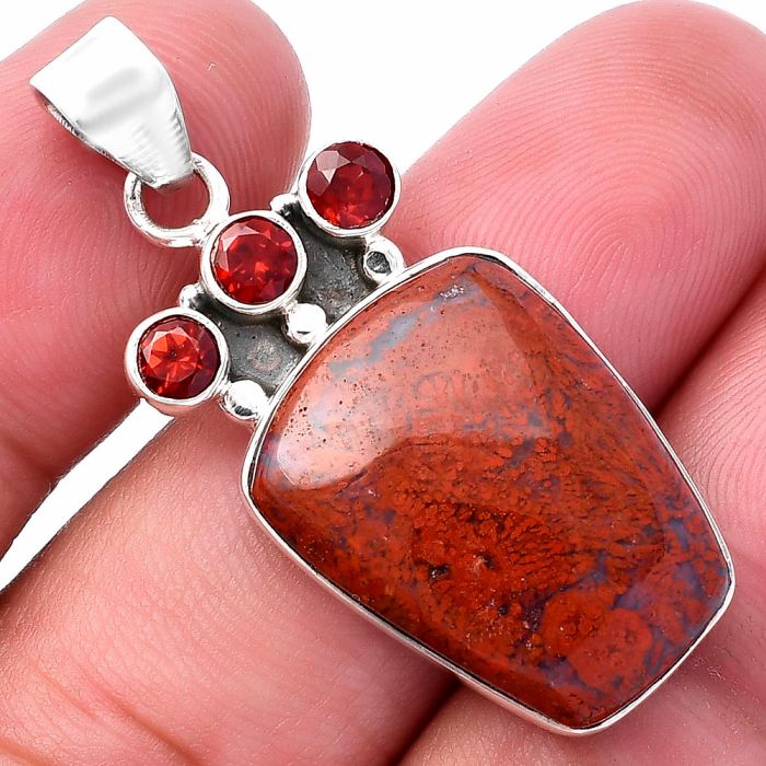 Red Moss Agate and Garnet Pendant SDP145309 P-1120, 16x22 mm