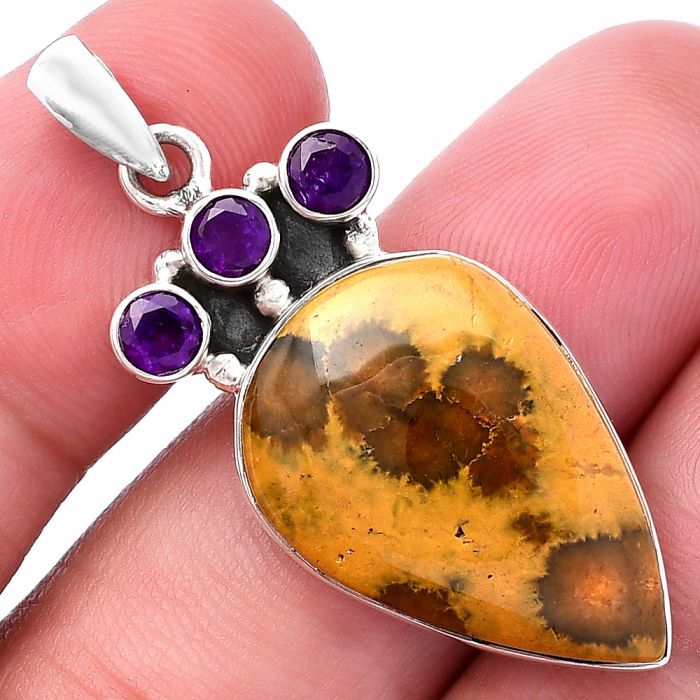 Ocean Jasper and Amethyst Pendant SDP145311 P-1120, 16x24 mm