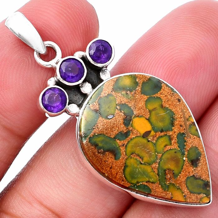 Bamboo Jasper and Amethyst Pendant SDP145348 P-1120, 18x25 mm