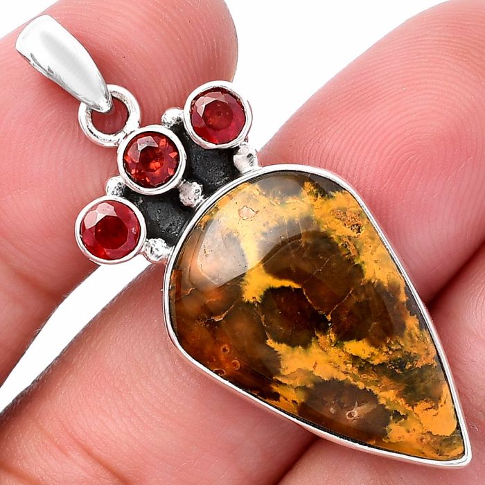 Ocean Jasper and Garnet Pendant SDP145351 P-1120, 16x25 mm