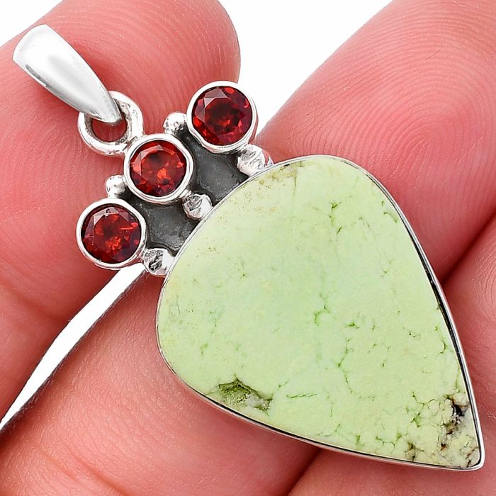 Lemon Chrysoprase and Garnet Pendant SDP145353 P-1120, 18x24 mm