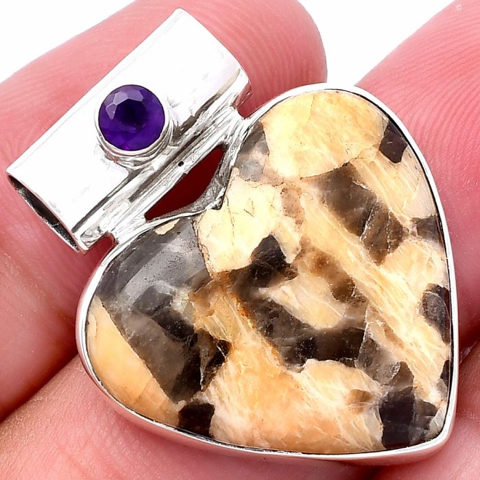 Valentine Gift Heart - Cobra Jasper and Amethyst Pendant SDP145357 P-1300, 23x24 mm