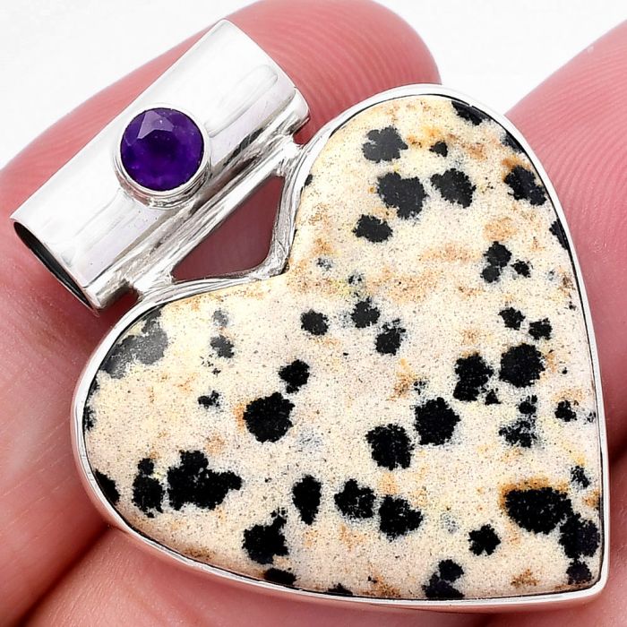 Valentine Gift Heart - Dalmatian and Amethyst Pendant SDP145360 P-1300, 27x28 mm