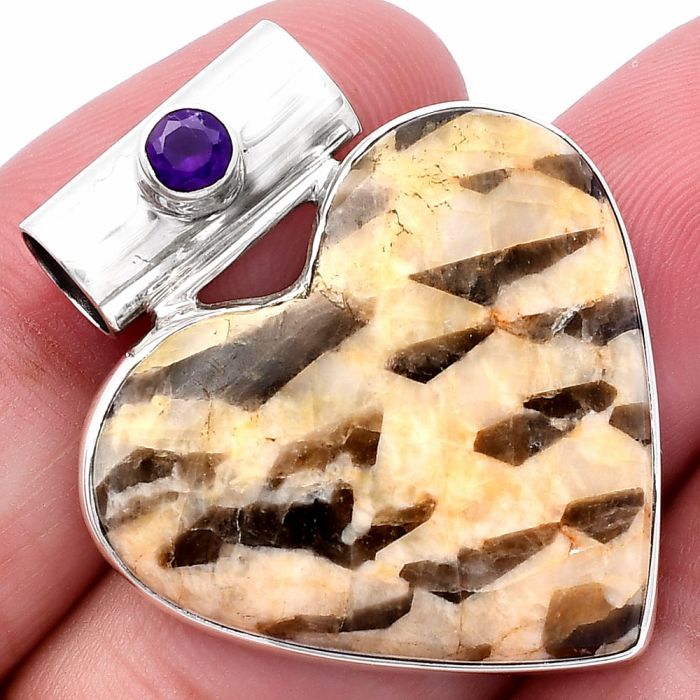 Valentine Gift Heart - Cobra Jasper and Amethyst Pendant SDP145382 P-1300, 26x28 mm