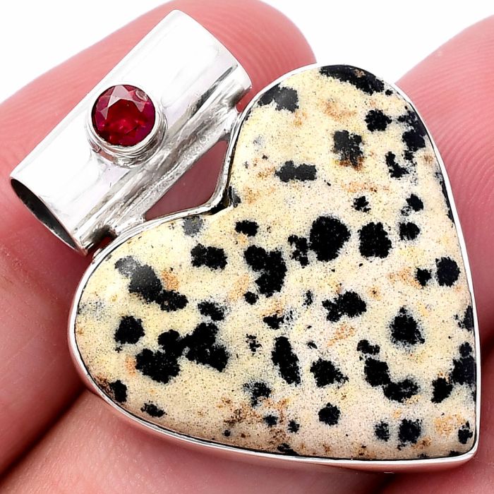 Valentine Gift Heart - Dalmatian and Garnet Pendant SDP145391 P-1300, 26x26 mm