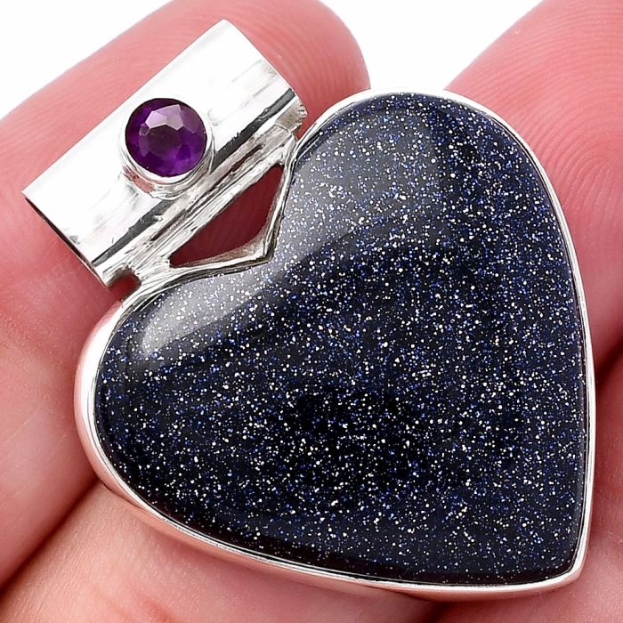 Valentine Gift Heart - Sunstone In Iolite and Amethyst Pendant SDP145399 P-1300, 26x27 mm