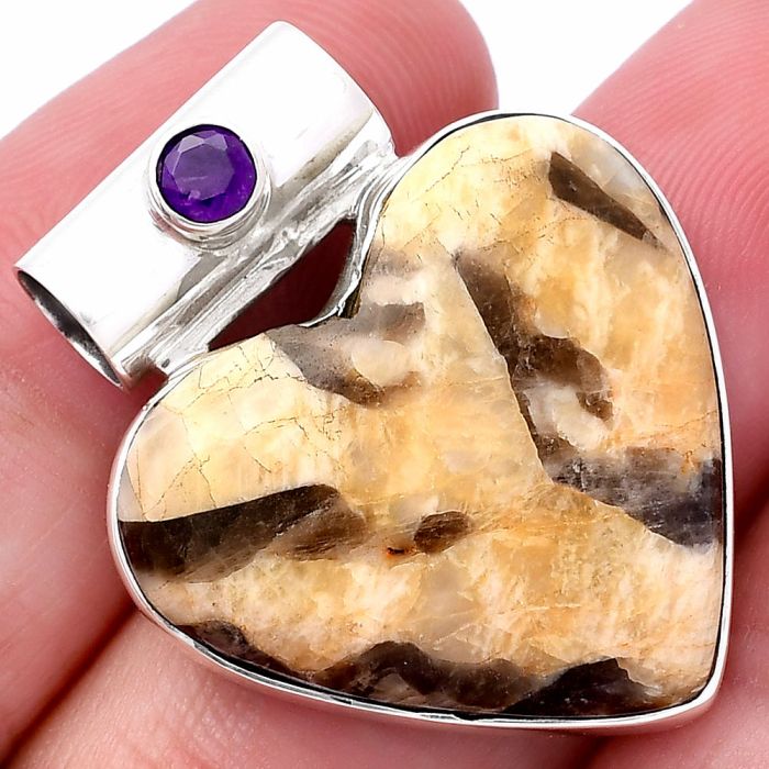 Valentine Gift Heart - Cobra Jasper and Amethyst Pendant SDP145403 P-1300, 24x26 mm