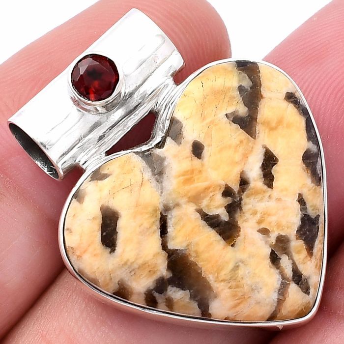 Valentine Gift Heart - Cobra Jasper and Garnet Pendant SDP145413 P-1300, 22x25 mm