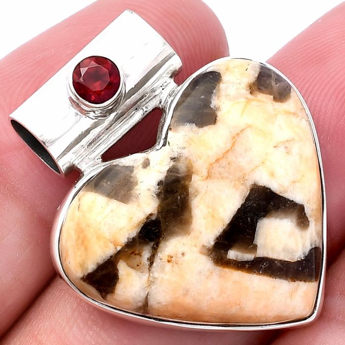 Valentine Gift Heart - Cobra Jasper and Garnet Pendant SDP145415 P-1300, 22x25 mm