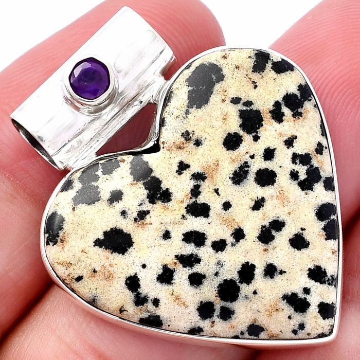 Valentine Gift Heart - Dalmatian and Amethyst Pendant SDP145419 P-1300, 27x28 mm