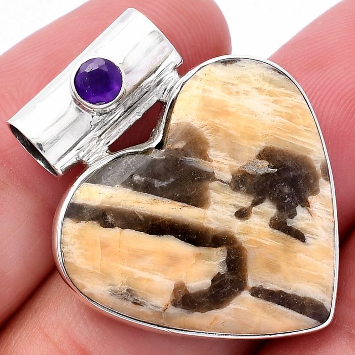 Valentine Gift Heart - Cobra Jasper and Amethyst Pendant SDP145454 P-1300, 24x26 mm