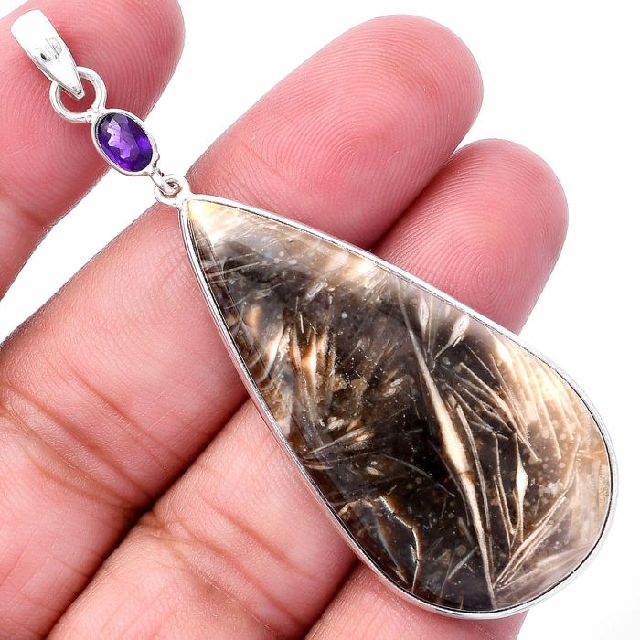 Bat Cave Jasper and Amethyst Pendant SDP145561 P-1098, 23x47 mm