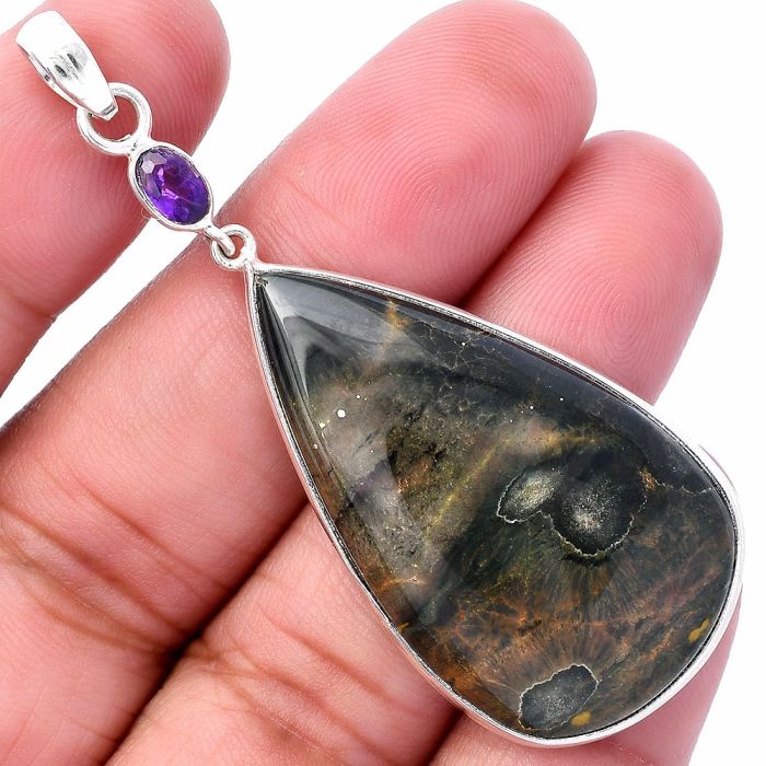 Ocean Jasper and Amethyst Pendant SDP145569 P-1098, 23x39 mm