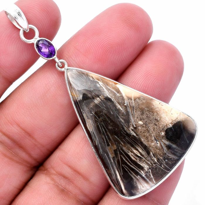 Bat Cave Jasper and Amethyst Pendant SDP145575 P-1098, 27x38 mm