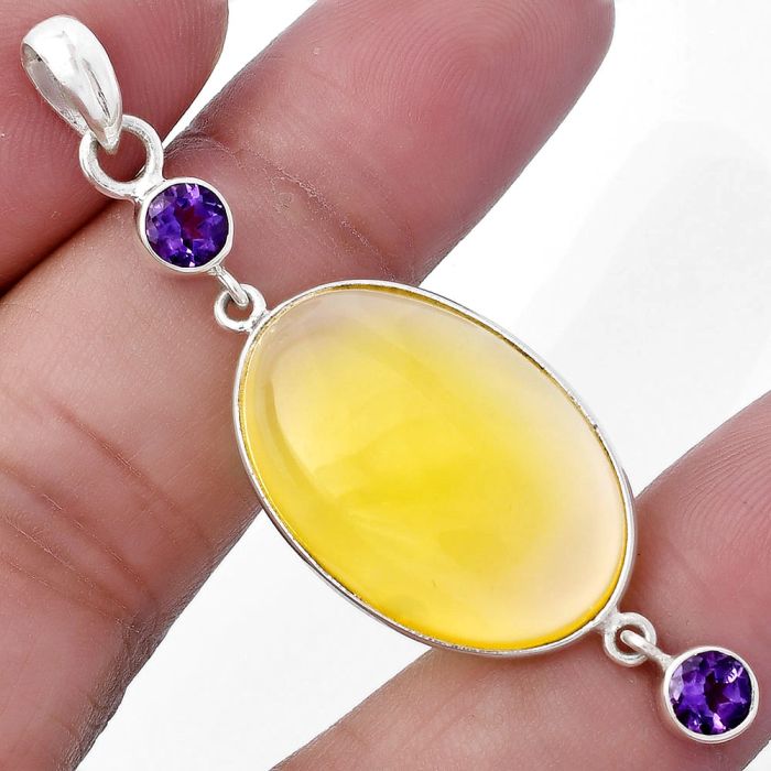 Yellow Onyx and Amethyst Pendant SDP145688 P-1123, 17x26 mm