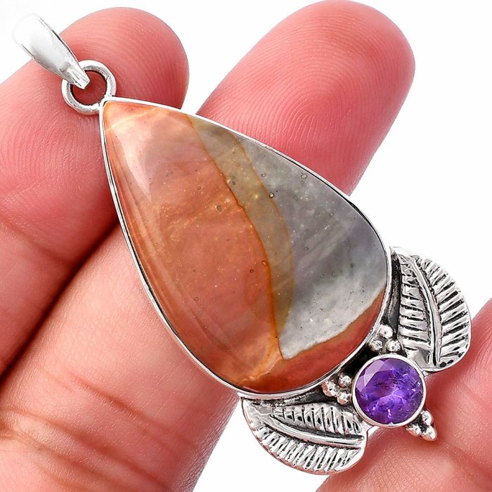 Polygram Jasper and Amethyst Pendant SDP145896 P-1127, 20x33 mm