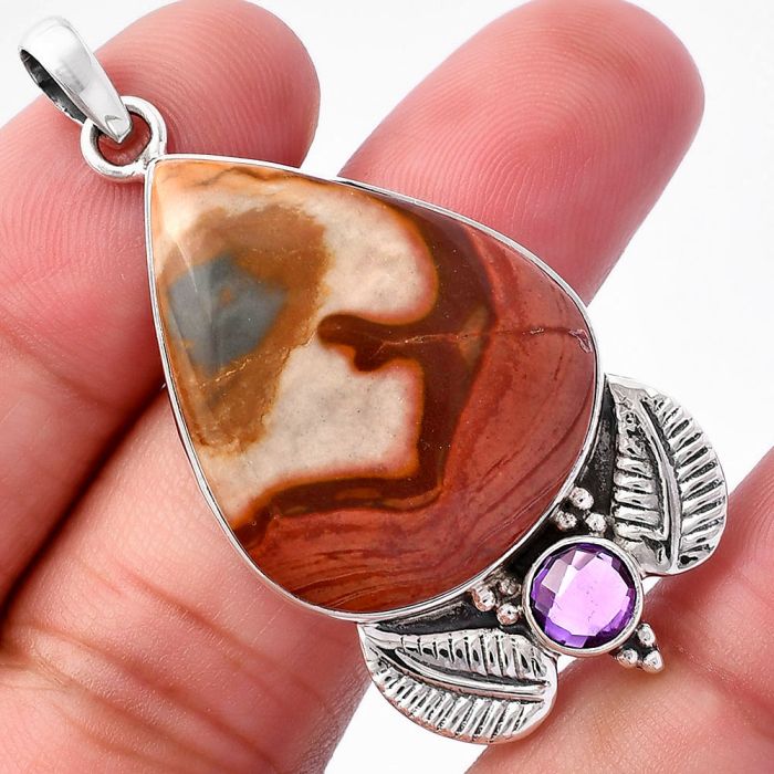 Polygram Jasper and Amethyst Pendant SDP145904 P-1127, 24x30 mm