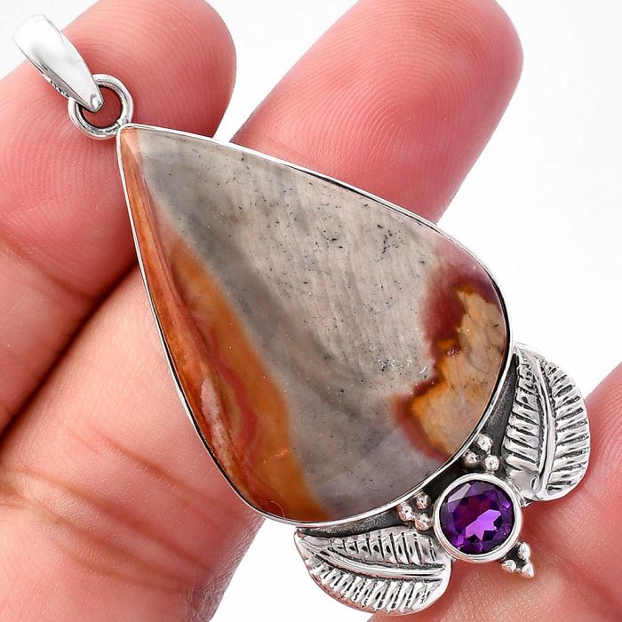 Polygram Jasper and Amethyst Pendant SDP145913 P-1127, 25x35 mm