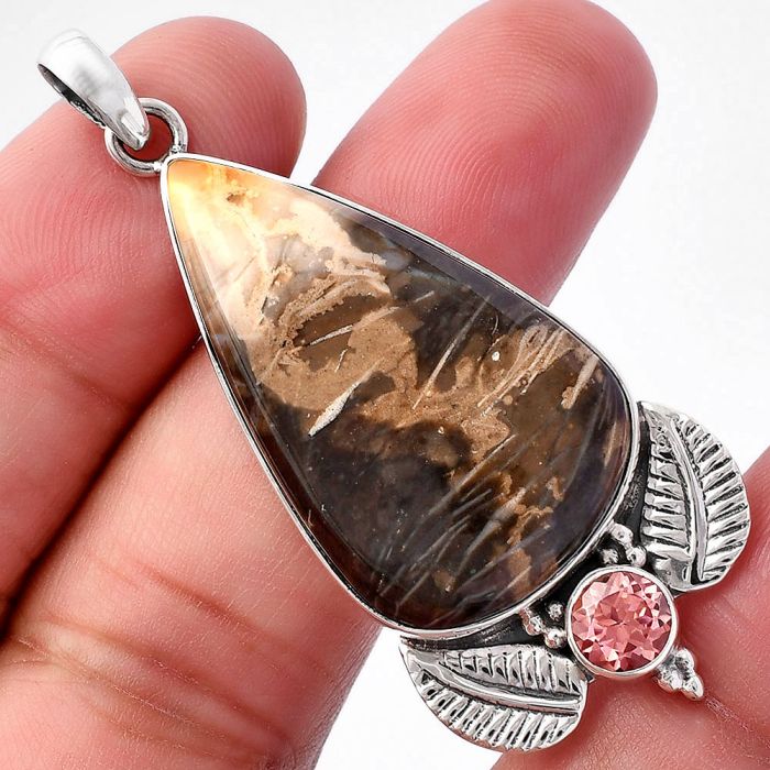 Bat Cave Jasper and Morganite Pendant SDP145945 P-1127, 20x34 mm