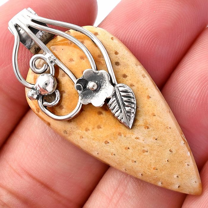 Palm Root Fossil Agate Pendant SDP146012 P-1581, 19x37 mm