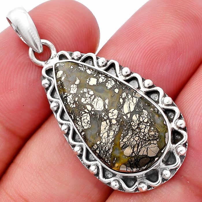 Nipomo Marcasite Agate Pendant SDP146081 P-1514, 13x23 mm