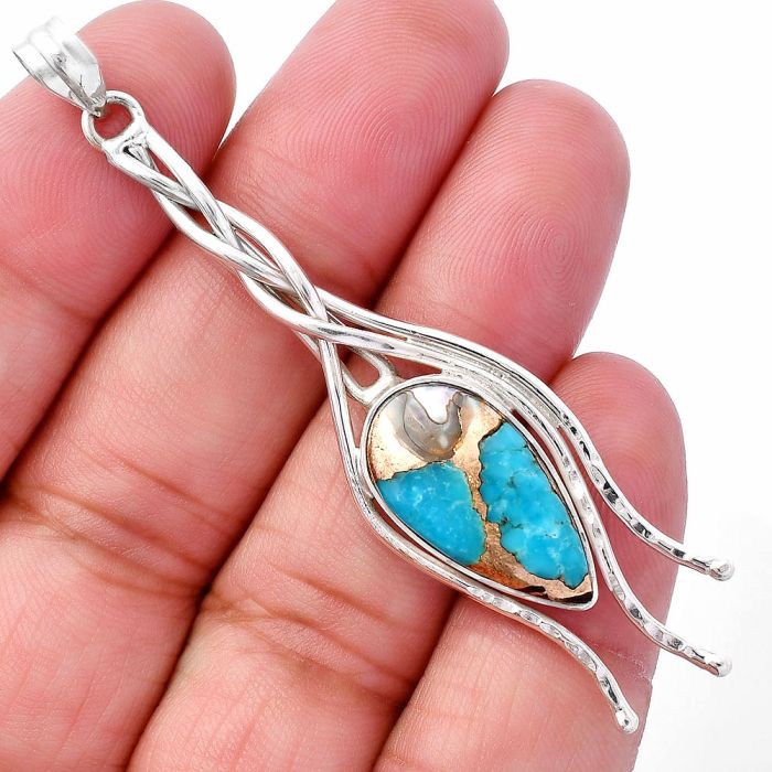 Shell In Black Blue Turquoise Pendant SDP146248 P-1728, 11x21 mm