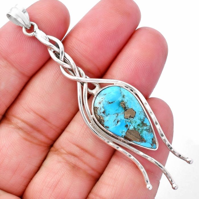 Kingman Turquoise With Pyrite Pendant SDP146255 P-1728, 12x23 mm