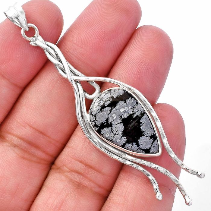 Snow Flake Obsidian Pendant SDP146271 P-1728, 13x22 mm