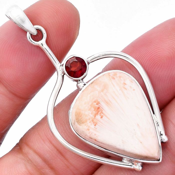 Orange Scolecite and Garnet Pendant SDP146673 P-1250, 18x23 mm