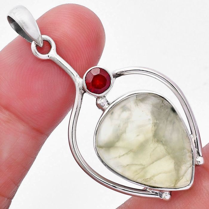 Prehnite and Garnet Pendant SDP146682 P-1250, 16x20 mm